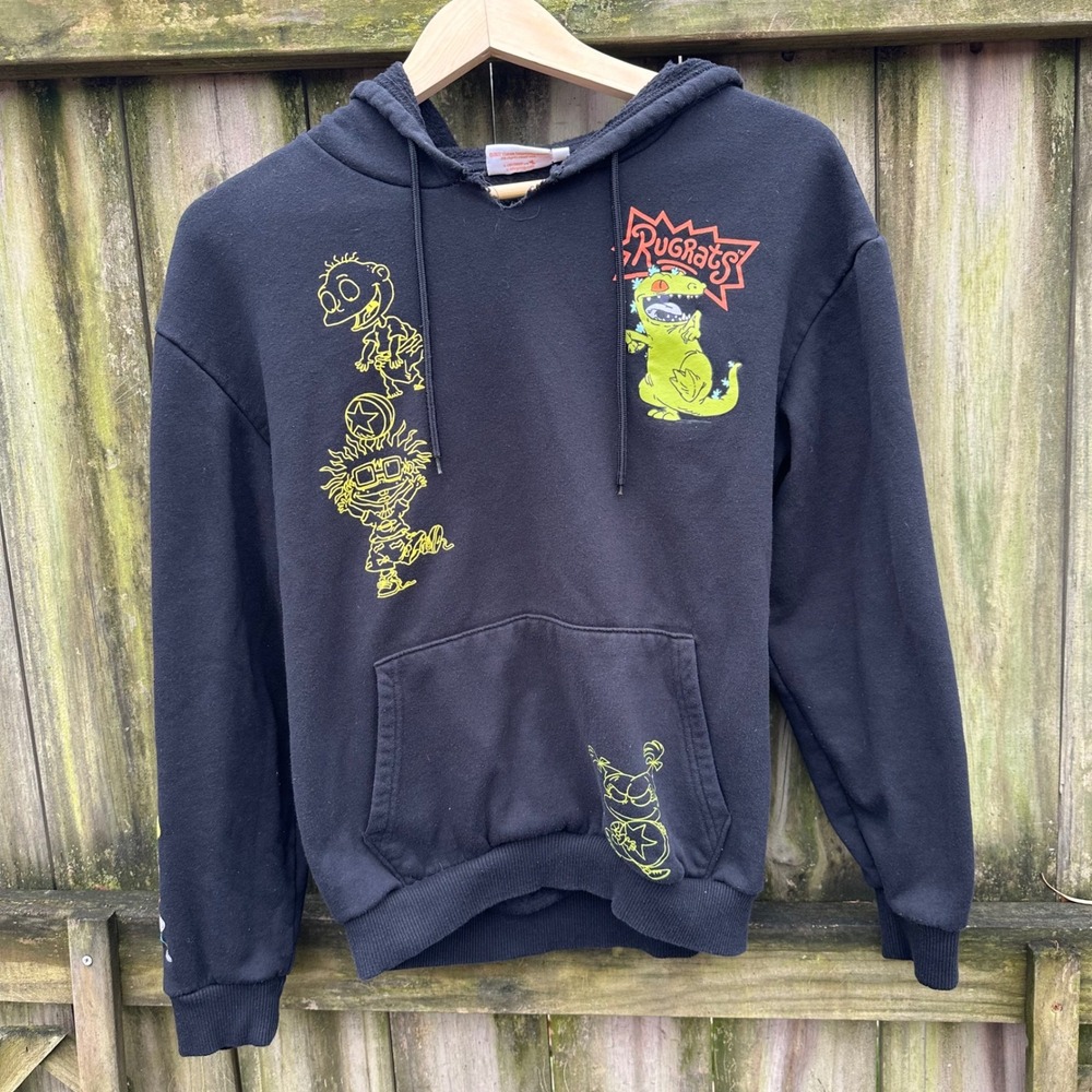 Nickelodeon Rugrats Hoodie Mens Medium Black Reptar Tommy Chuckie Retro 90s Y2K‎